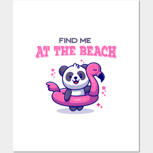 Find me at the beach panda at the beach for beach lovers and summer vacation holidays Posters and Art